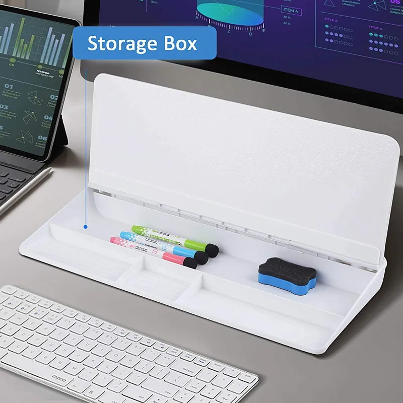 Home Office School Supply Computer Matched Dry Erase Desktop Keyboard Glass Whiteboard With Organizer