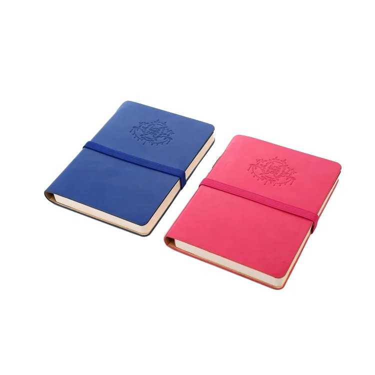 A5 promotion pu cover fashion notebook  with horizontal type elastic customized note book diary embossed  journal lined inner