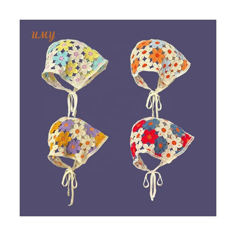 New Fashion Summer Beach Handmade Knitted Bandana Women Floral Hair Scarf Crochet Triangle Headbands For Girls