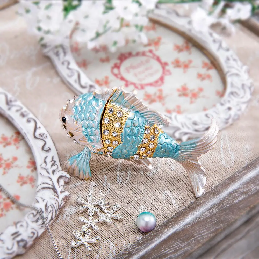 H&D Tropical Fish Trinket Box Hinged Hand-Painted Animal Figurine Collectible Ring Holder
