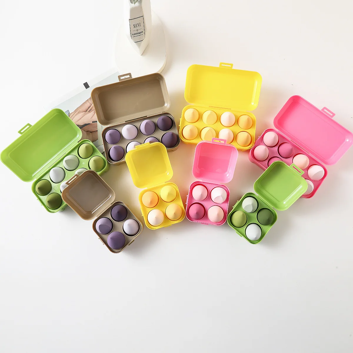 4pcs/pack Cosmetic Egg Powder Puff Box OEM Colorful Organic Beauty Foundation Puff Blender Latex Free Vegan Makeup Sponge Set