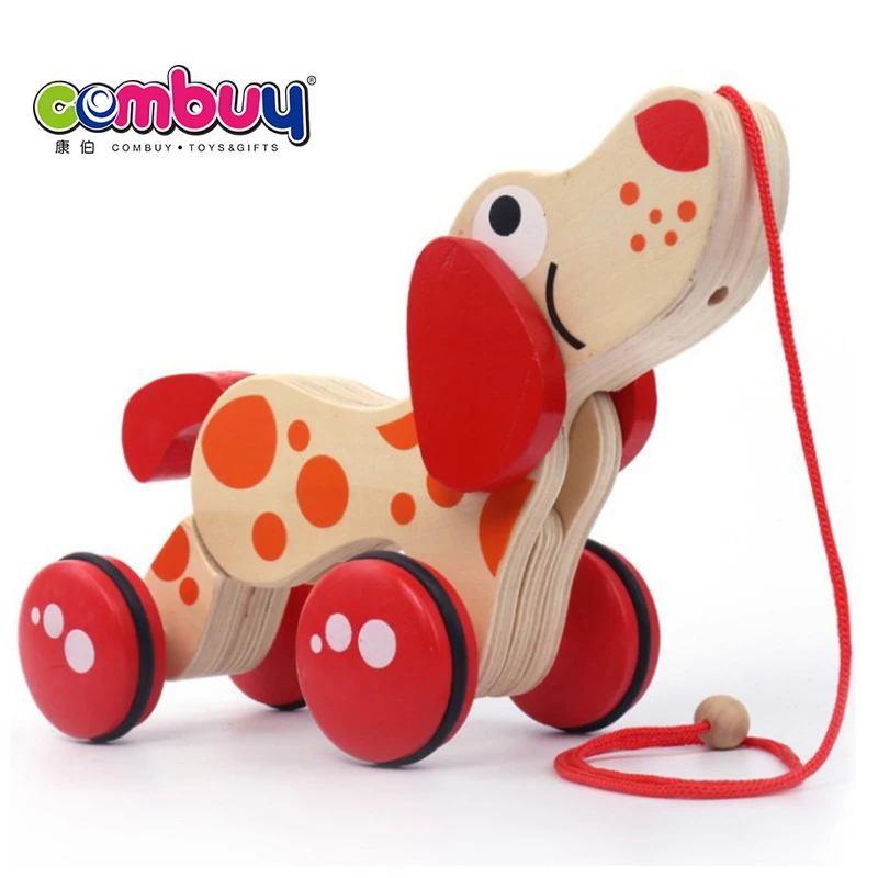 Puppy crocodile dragging along baby toddler pull toy wooden
