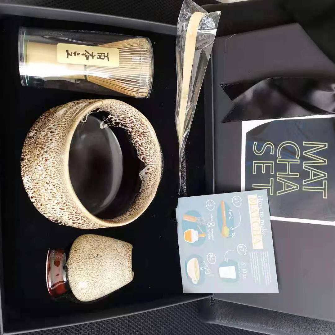 High Quality Porcelain Matcha Green Tea Powder Bamboo Whisk Set Traditional Modern Chinese Home Office Restaurant Use Christmas