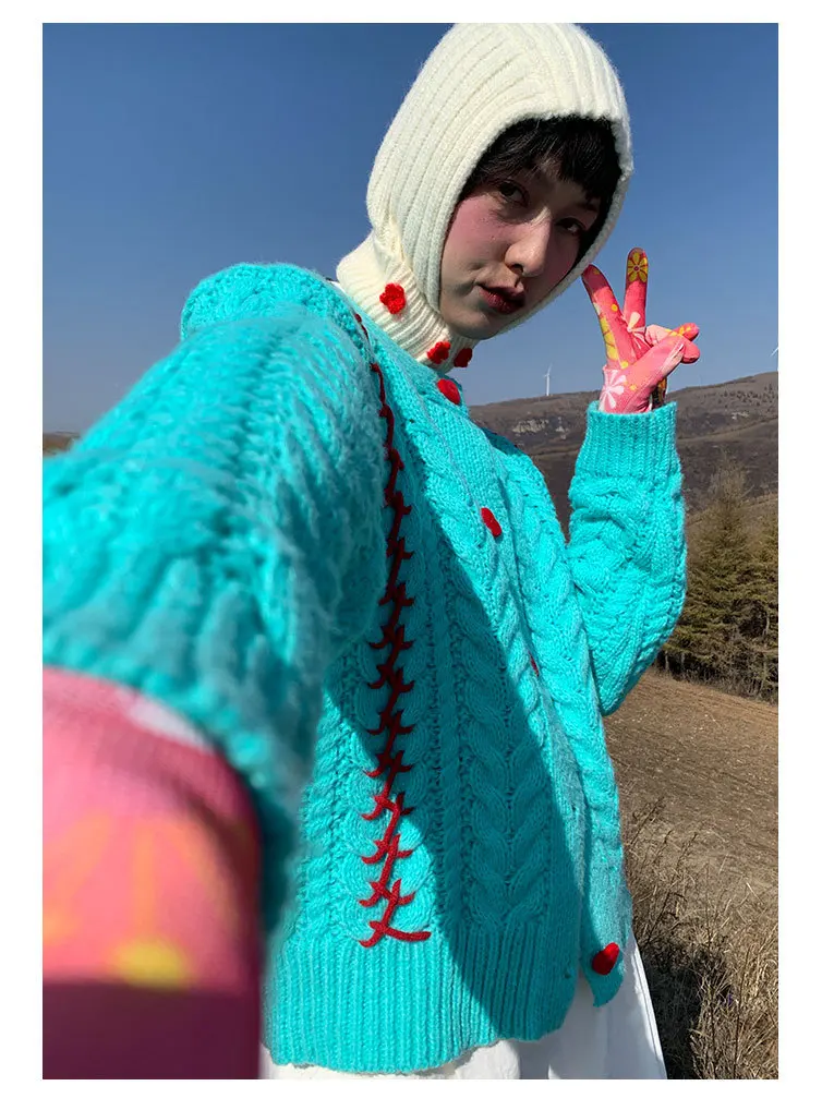 Twist sweater women fall winter loose cardigan all match long sleeved knitted top