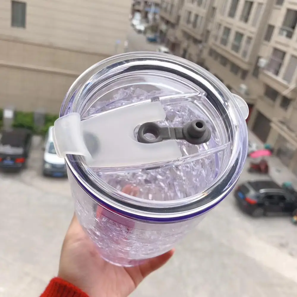 30oz BPA free Double Wall AS plastic Frosty frozen Freezer Ice Cooling Gel Beer Mug Tumbler with lid and straw