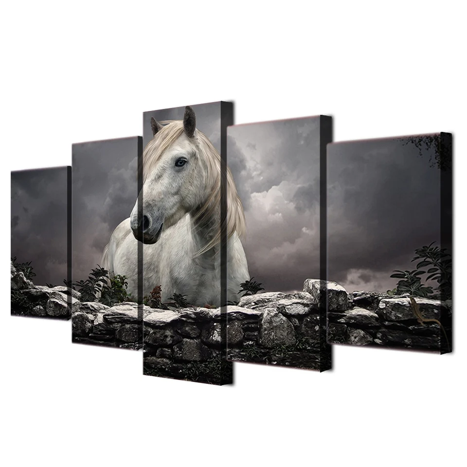 HD Printed Animals White Horse Poster Picture Canvas Painting For  Wall Art Room Decoration