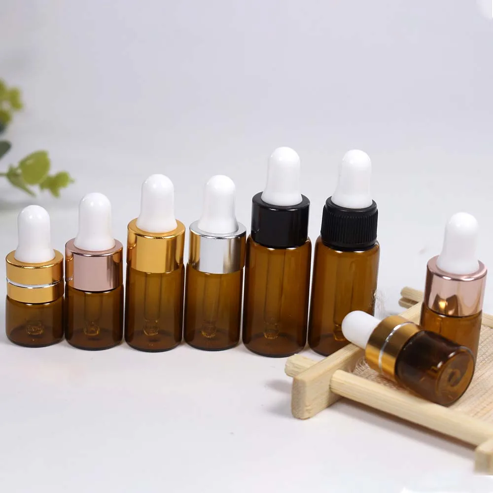 Portable mini  glass dropper  bottles 1ml 2ml 3ml 5ml   essential oil bottle container