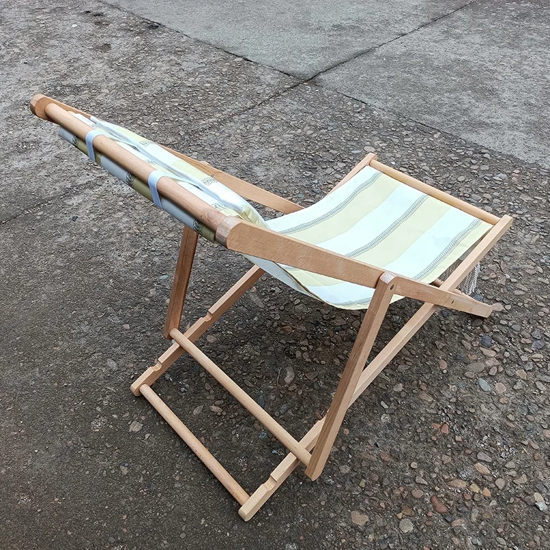 Modern simple easy carry classic terrace armless stripe cotton hardwood timber folding outdoor beach chair with fringes