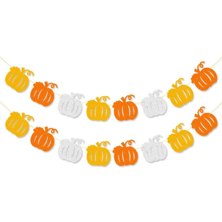 Amazon Popular Wholesale Thanksgiving Day Glitter Pumpkin Paper Party  Banner