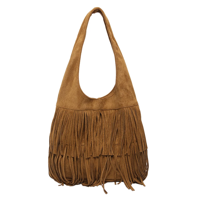 Fashion High Quality Vintage Ladies Shoulder Bags Suede Tote Hobo Bags with Tassels