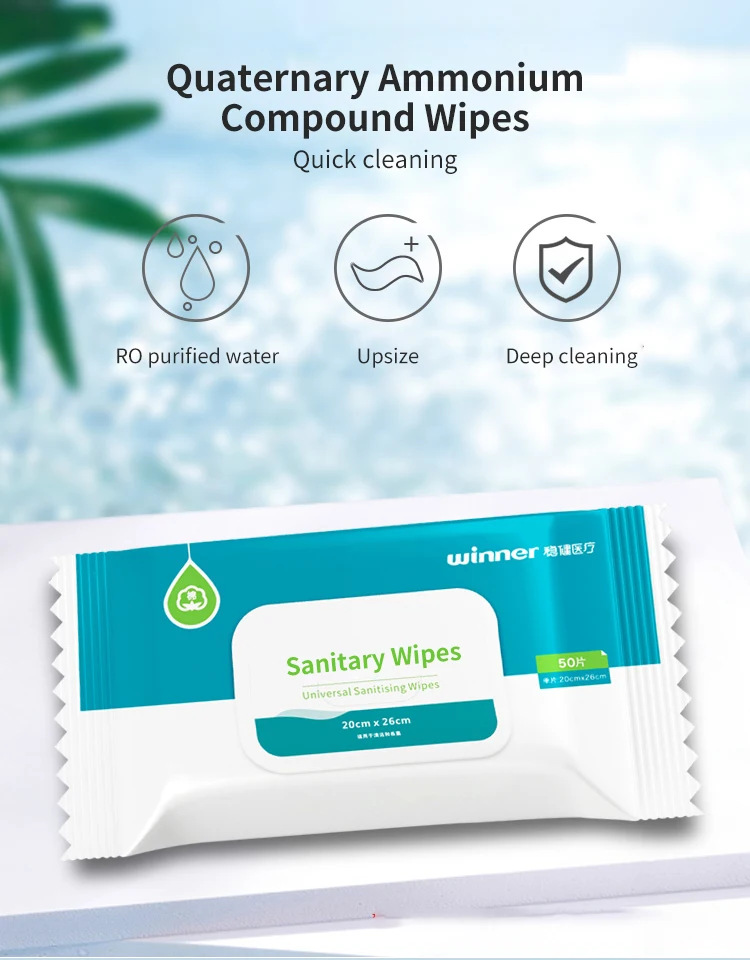 Winner Custom 100% Biodegradable Cleaning Disposable Individual Quaternary Ammonium Compounds 70%~75% Alcohol Wet Wipes