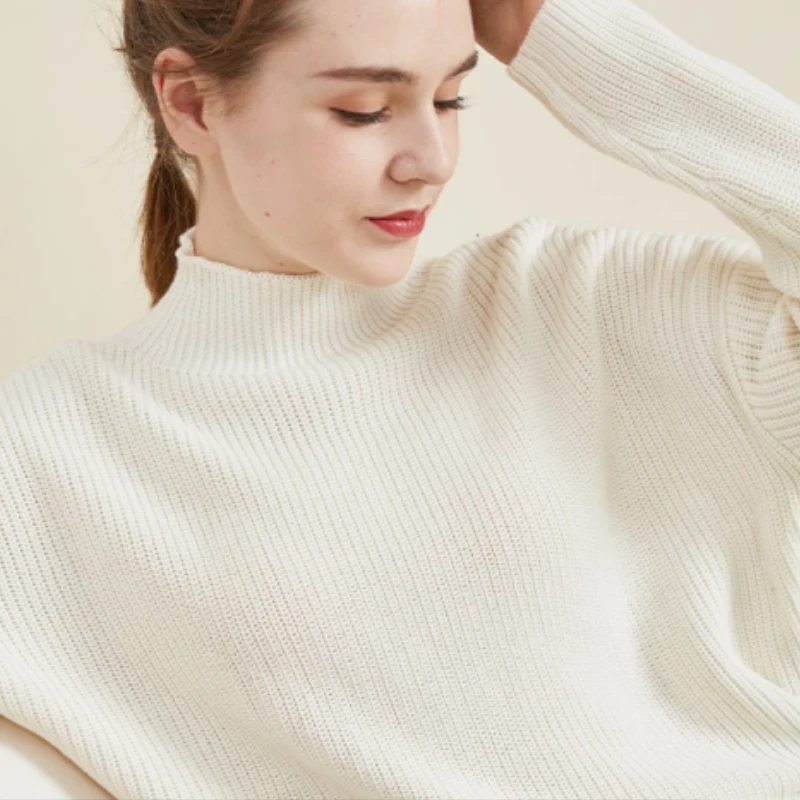 2022 turtle neck silk cashmere sweater women warm pullover sweater