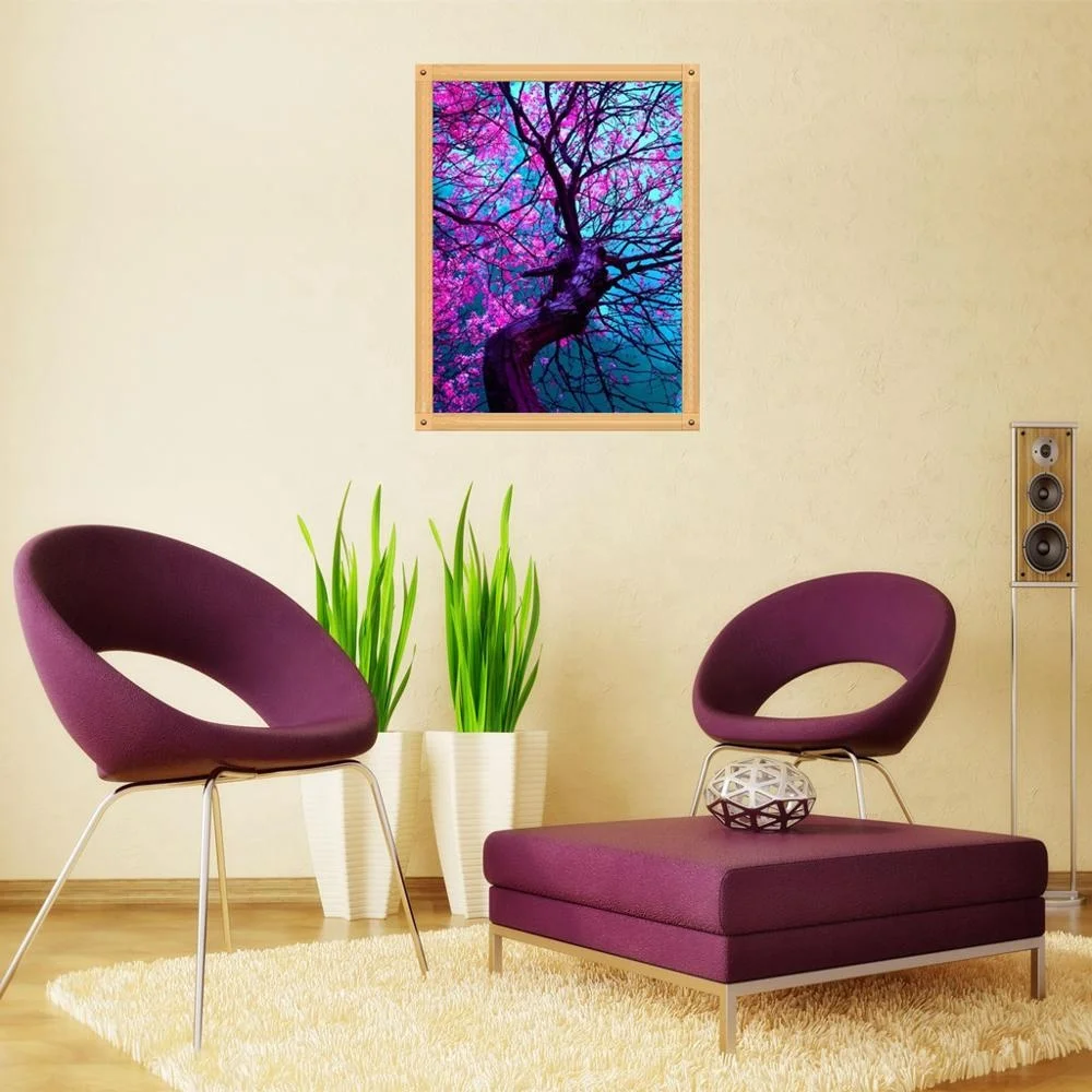Diy diamond painting purple flowering big tree full diamond diamond embroidery cross stitch decoration home