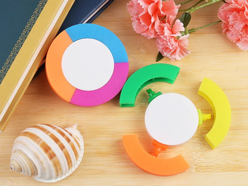 Round Circle 3 Color Highlighter Rainbow Shape Casual Highlighter Pen for Kids