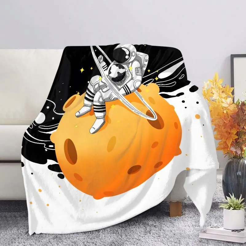 Одеяло на заказ с изображением милой астронавта управляющей планетой пазлом черное одеяло рисунком дизайнерское Фланелевое Флисовое сублимационной печатью