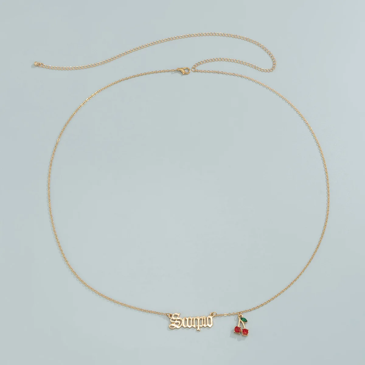  WC-012 Simple Single Layer Metal Sexy Body Waist Chains Gold Plated Retro English Letter Cherry Pendant Belly