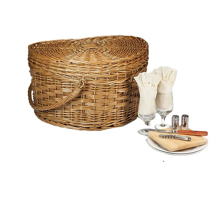 YRMT heart shaped  willowpicnic basket with lid wicker picnic basket with cooler