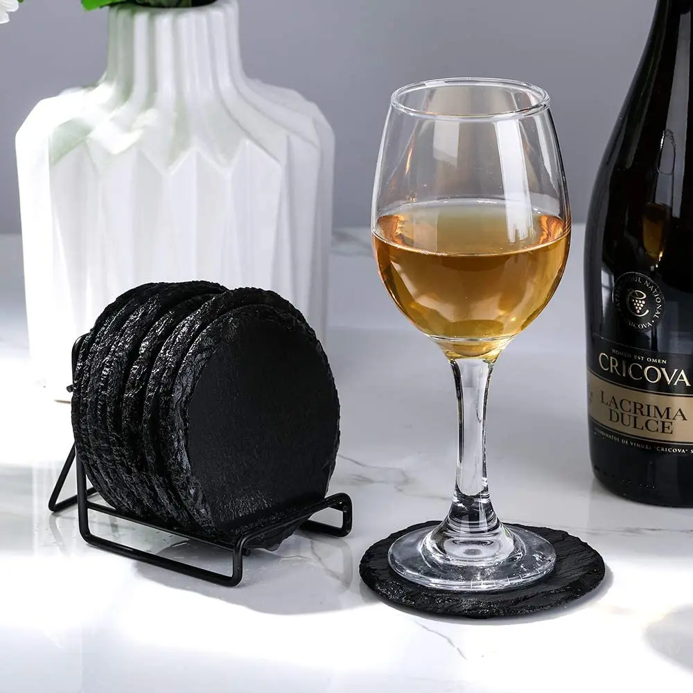 wholesale Slate Coaster Natural Table Decoration Mat Heart Round Square Table Mat Milk Mug Coffee Cup Pad Kitchen Gadgets