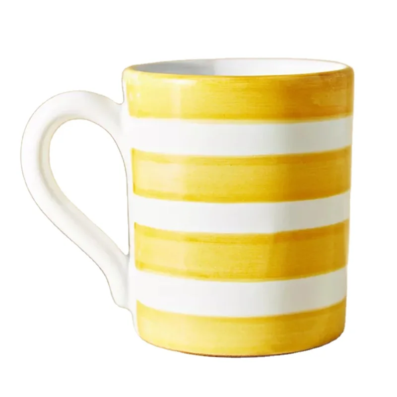 High Quality Customized Japanese Candy Color Milk Mug Colorful Stripe Ceramic Coffee Mugs