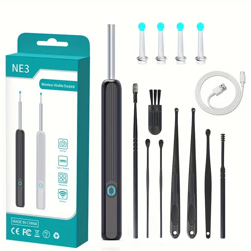 One-piece Wireless Visual Earpick- High Definition Earwax Remover with WIFI Function, Rechargeable Battery Visible Wax Pick