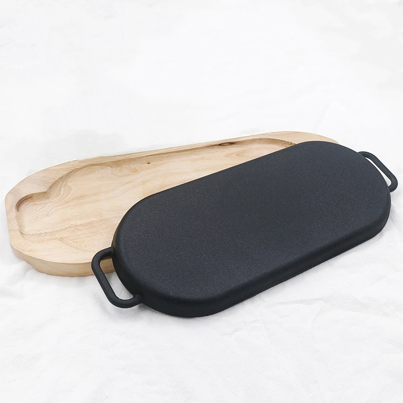 Preseasoned cast iron sizzler platter with wood base Servierpfanne gusseisen steakpfanne grillpfanne for kuche