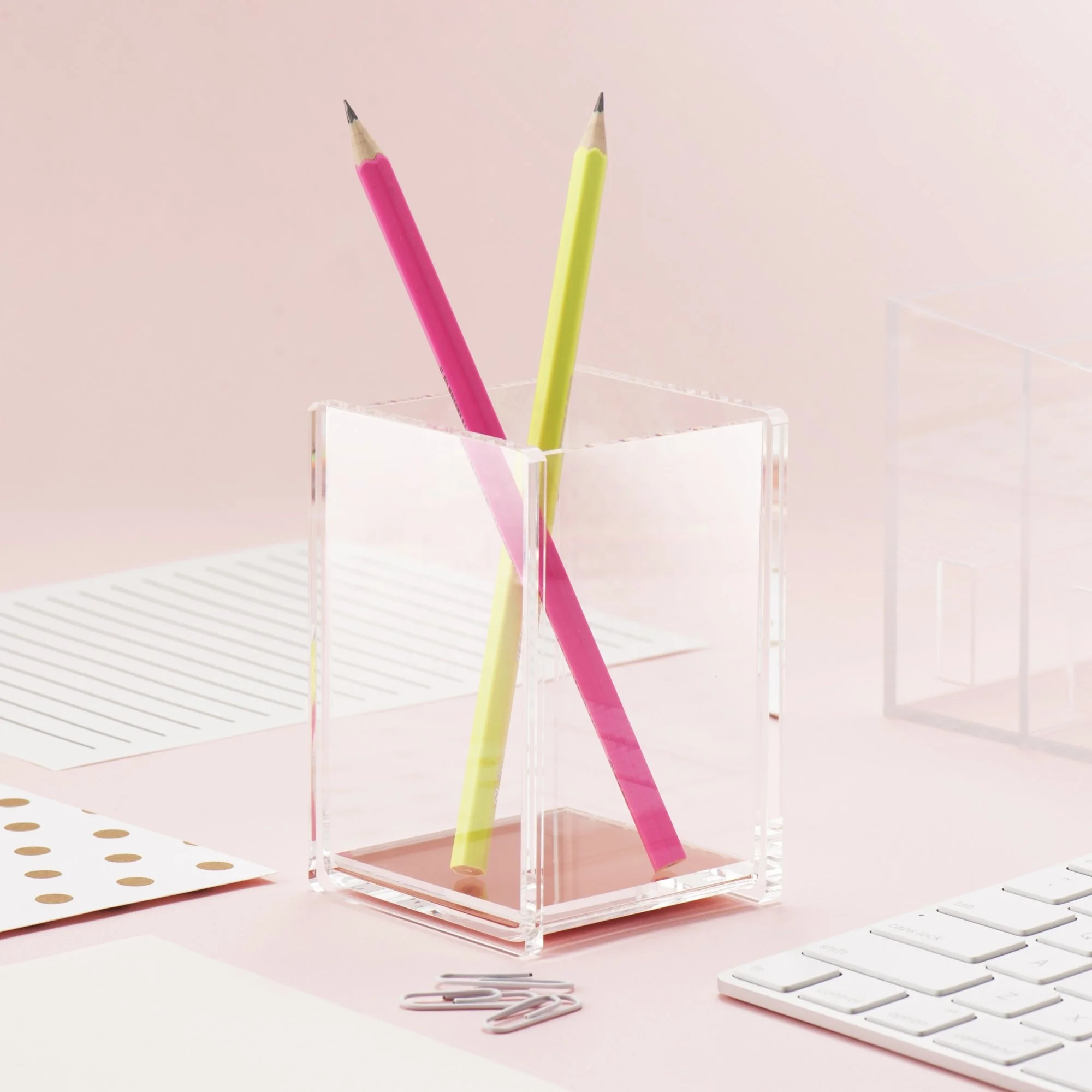 Custom Rose Gold Desk Stationery Display Stand Pen Box Case Acrylic Pen Holder