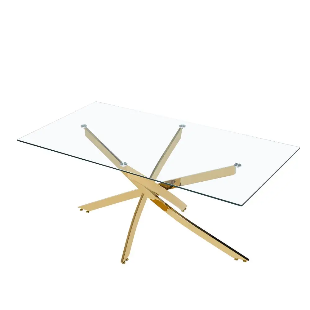 Popular Home Modern Square 10/12mm Tempered Glass Dining Table Luxury Royal Italian Dining Table Gold Furniture