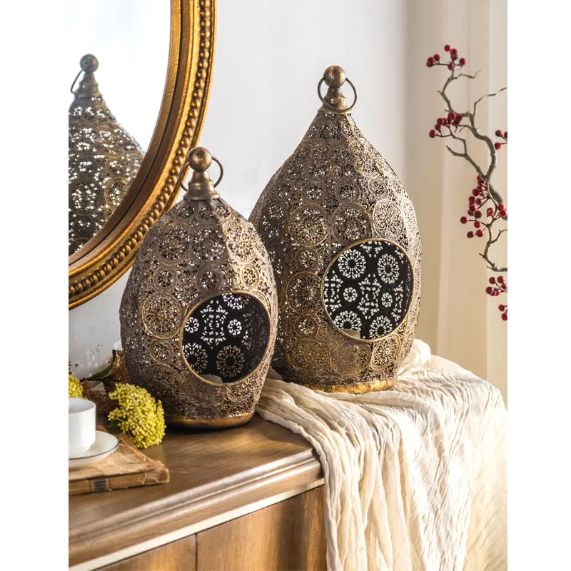 Bohemian Style Lantern Design Metal Candle Jar Table Candle Stand For Pillar Candle Holder For Home Decor