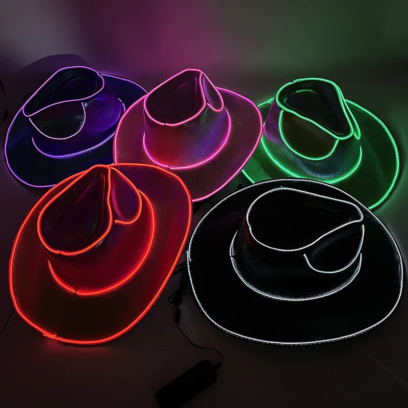 Western Cowboy Hat for Christmas Graduation Parties LED Luminous Night Club Costume Shimmering Light Up Headwear EL Western Hat