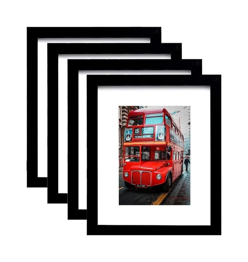 Winfeie frames picture art 8x10 amazon picture frames Set of 4,Black Photo Frame with Mat Display Pictures for Wall Home Office