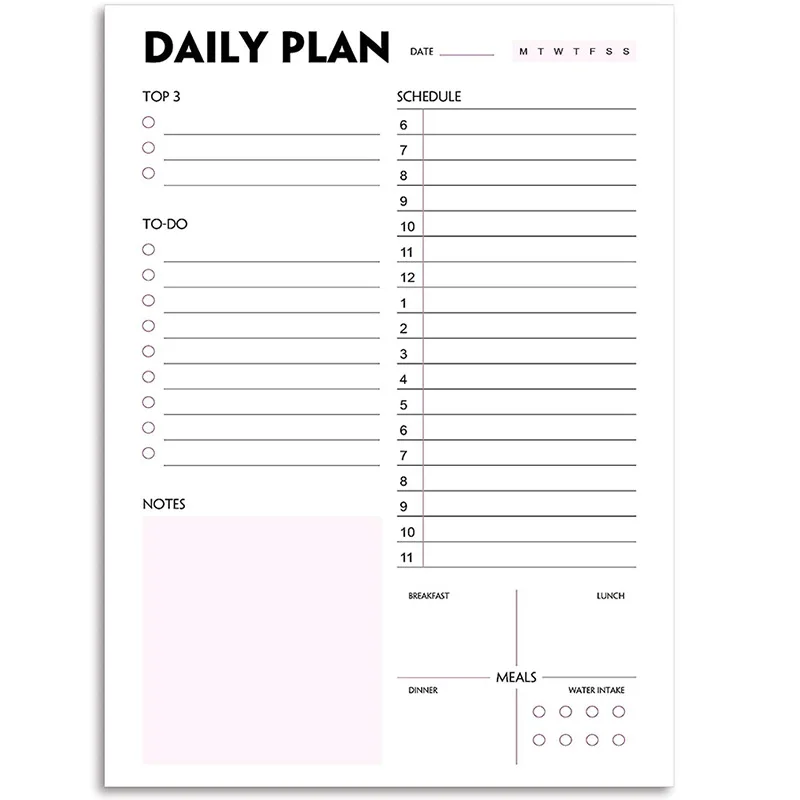 High Quality Daily Tear-off Simple Style Note Book Self-discipline Schedule Time Management Program Message Sheet