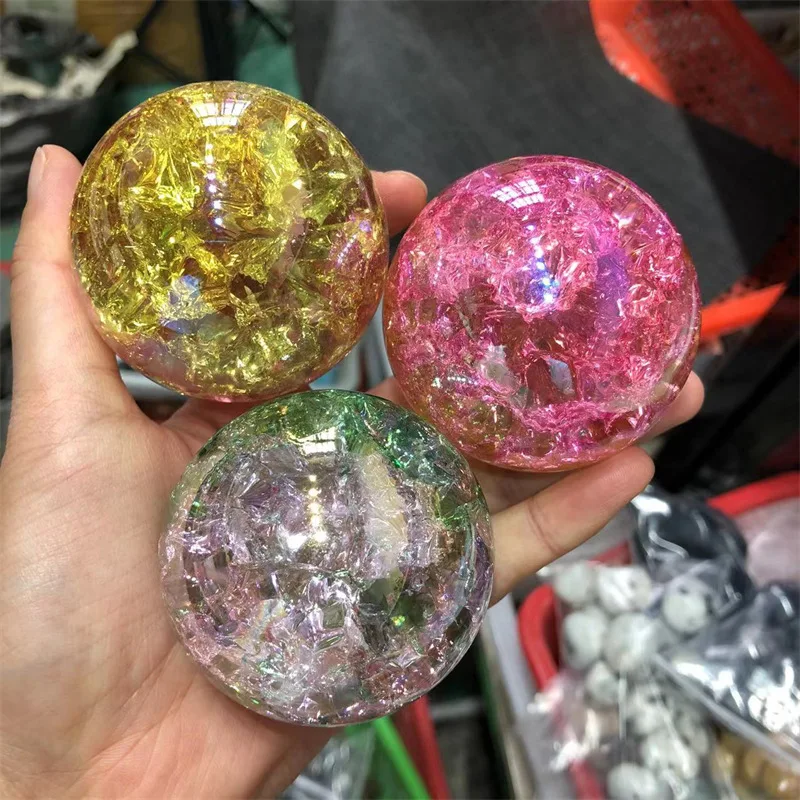 Wholesale polished aura crack glass stone ball electroplating color crystal sphere
