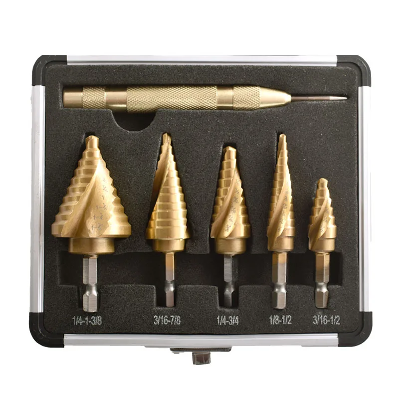 6Pcs Titanium Cobalt Step Drill Bit High Quality 4241 High Speed Steel Step Drill Bits For Metal Hole Drilling with Center Punch