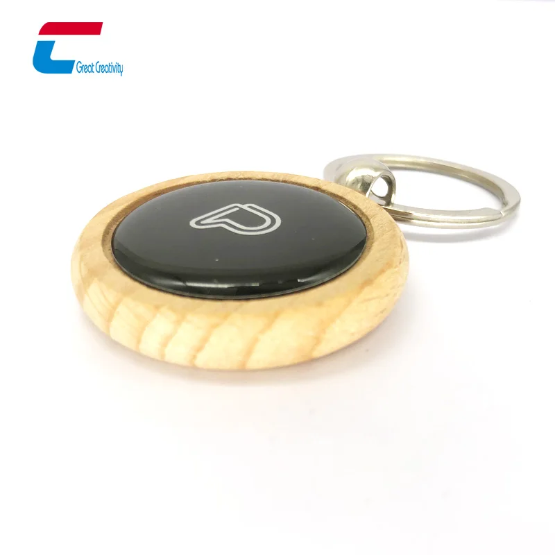 RFID деревянная nfc в социальных сетях брелок программируемый смарт-карты с металлическим кольцом iso14443a эпоксидные тег