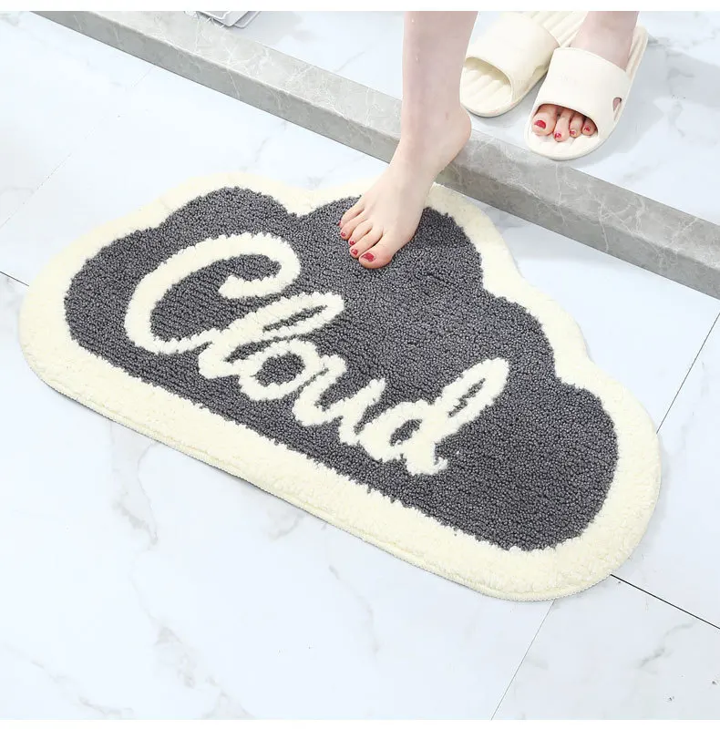 Simple Cloud Shape Microfiber Floor Mat Water Absorption Antiskid Foot Pad for Toilet Bedroom