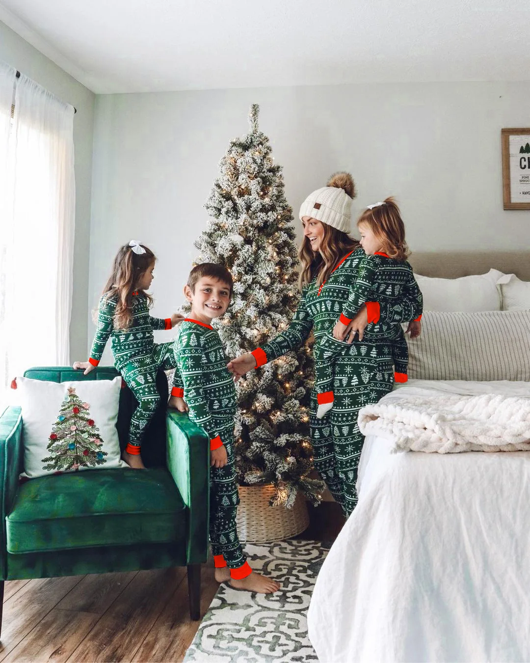 Family Christmas Pajamas Tree And Snowflake Printed Parent-child Home Sets Women Sleepwear XMas Family Matching Suit pyjamas