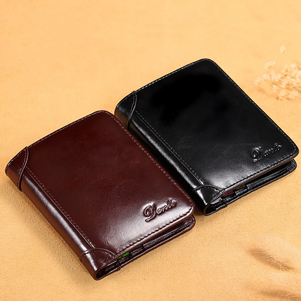 Vintage Men Genuine Cow Leather Wallets Organizer Card Holders Casual Fashion Style Short Cowhide Leather Clutch Wallet