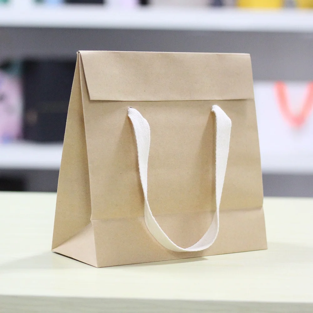 2019 Creative Custom Printed Your Own Logo White Brown Kraft Gift Craft Shopping Paper Bag With Ribbon Handles