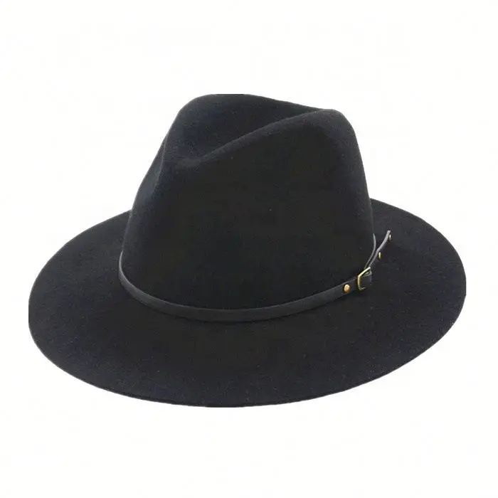 Unisex Black Wool Felt Panama Fedora Hat