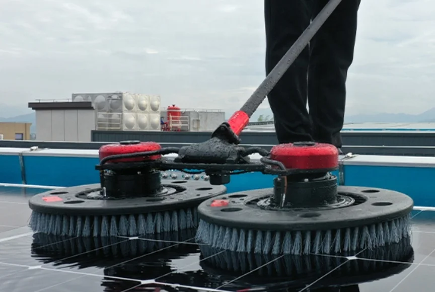 36V High Speed Cleaning Solar Panel Brush Equipment Rotary Double Head Solar Cleaning Tool With Brushless Motor