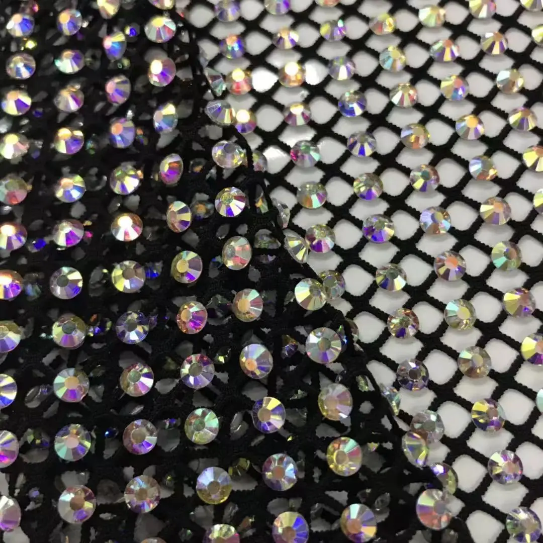 Rhinestones  Stretch Elastic Net Trim Crystal AB Rhinestone mesh fabric