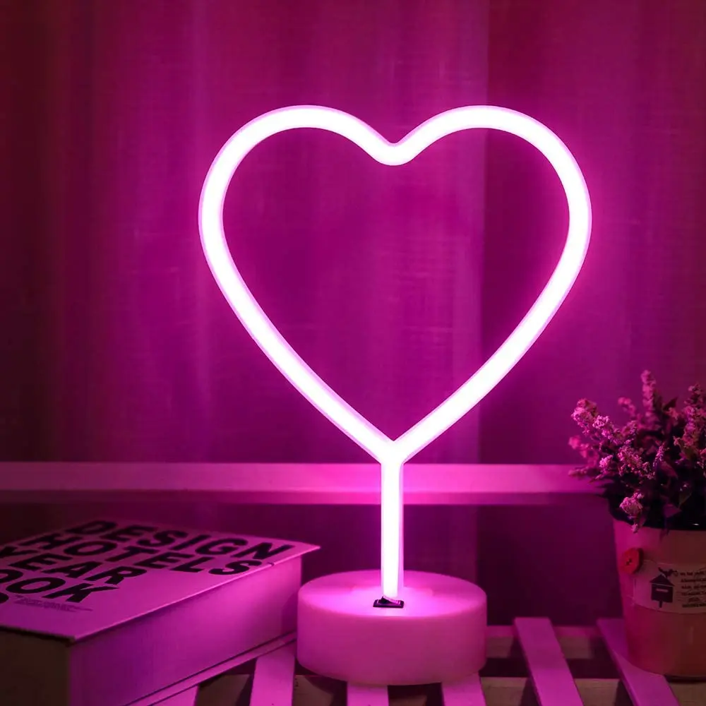 3AA Battery Operated USB Power Led Heart Sign Neon Table Light Lamp