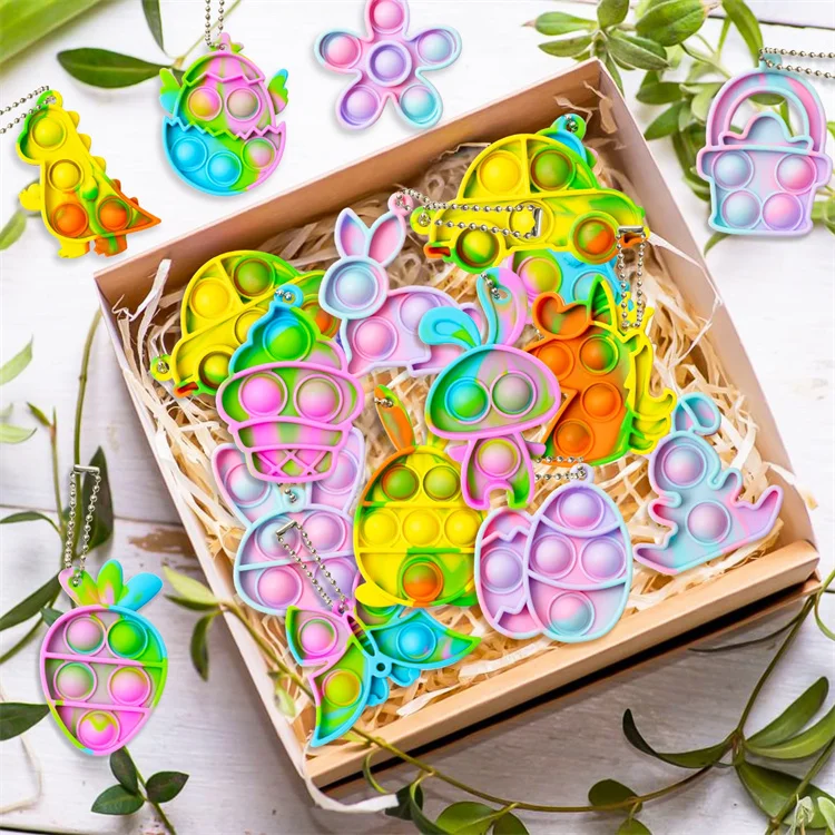 Cheap Wholesale Mini Push Pop It Fidget Toy Keychain Relieve Fidget Sensory Toys Silicone Key Ring Rubber Keychain