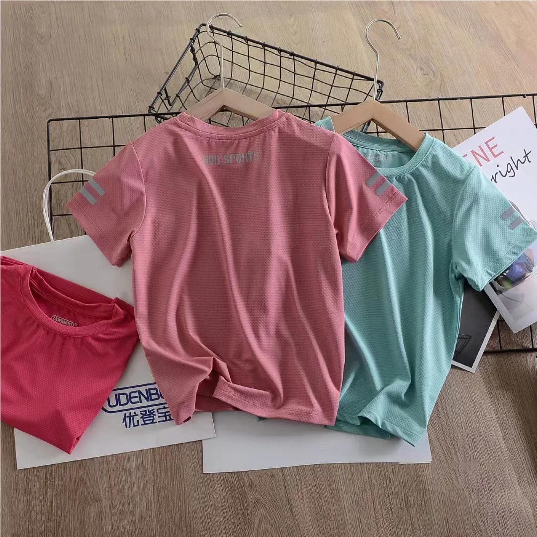 
Hot Sales Sports kidsT Shirt 95% poly 5% spandex t shirt lifestyle top kids short sleeve gym tee 