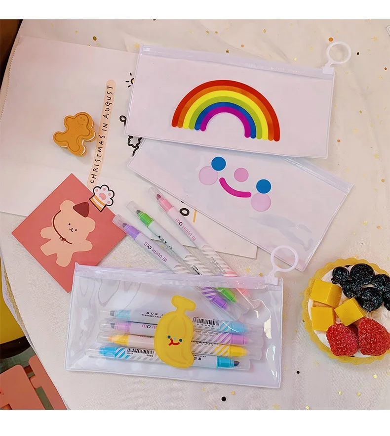 Customize Transparent PVC Pencil Zipper Pouch Bag with Printed Pattern Hot Sale Stationery Promotional Gift Pouch