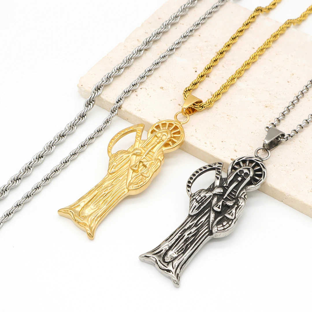 Custom Jewelry Holy death charm pendant necklace Chain Gold Plated Saint Death Unisex Religious pendant Stainless Steel necklace