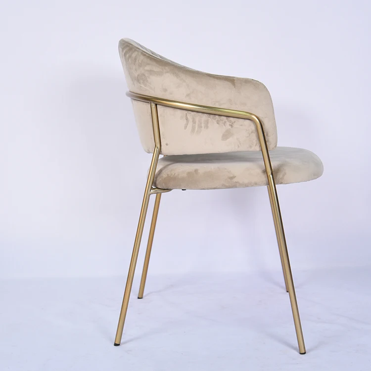 Hot Selling New Design Cheapest Home Restaurant Arm Chair Fabric Velvet Dining Arm Chair with Metal Legs