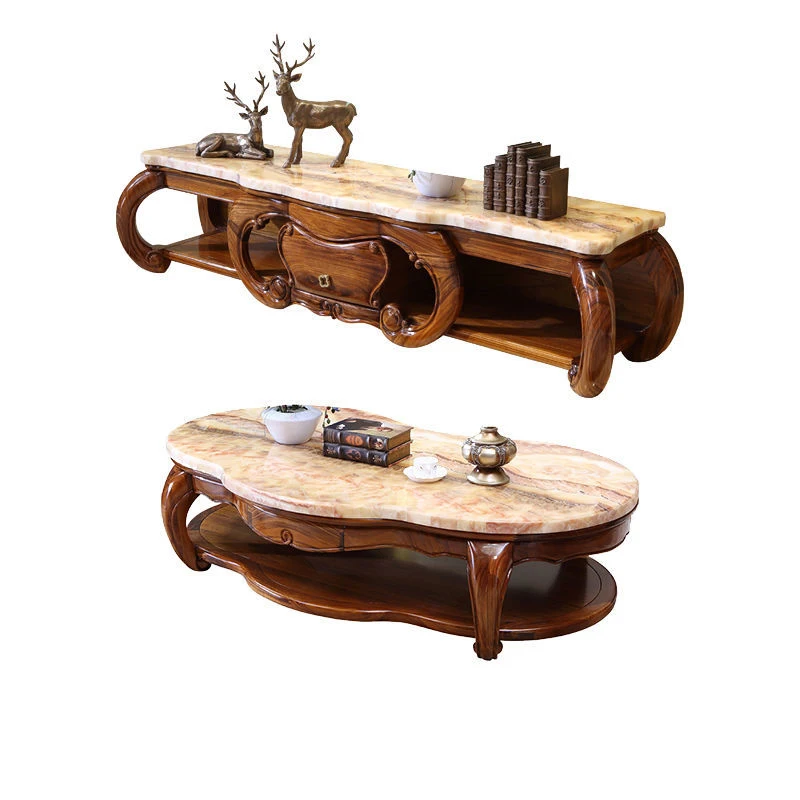 European style african ebony wood antique coffee table furniture wooden coffee table marble coffee table TV cabinet