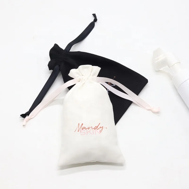 Custom Logo Printed Cotton Linen Gift Cosmetic Pouch Small Grey Drawstring Cotton Linen Perfume Bottle Dust Bag