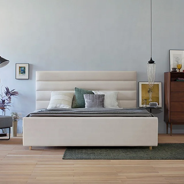 Comfort Beauty Style Modern Girl Fabric Single Platform King Queen Size Bed Frame Up-holstered Beds Set Bedroom Furniture